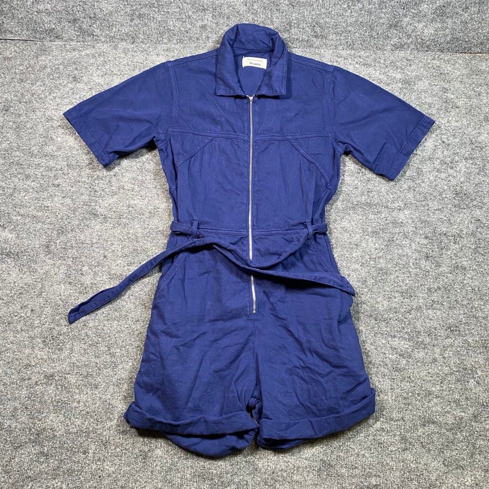 Reformation Jeans Womens Size 8 Utility Romper Vintage Blue Organic Cotton‎ Zip